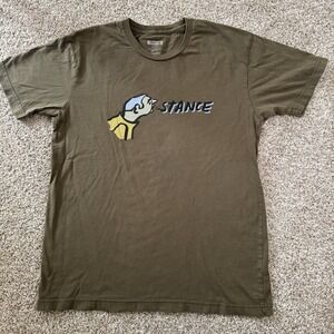 Stance Mens Russ Pope Size M Short Sleeve Olive Green Crew Neck Graphic T Shirt